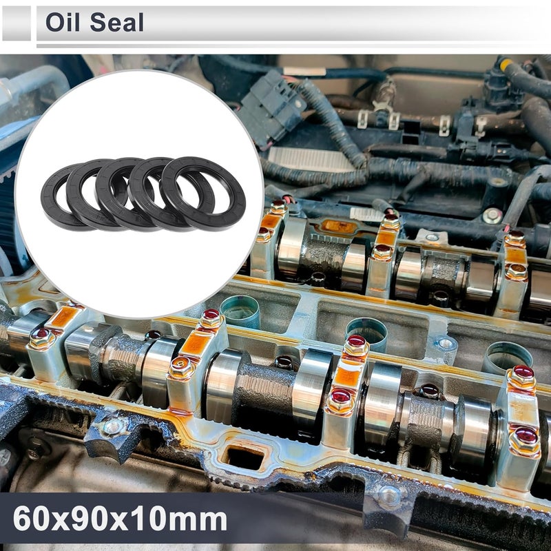 RATCHROLL ختم زيت عالمي TC مزدوج الشفة مع حلقة زنبرك فولاذية ختم عمود دوار 60x90x10 مم ضغط عالي مطاط نيتريل أسود 5 قطع - Image 2
